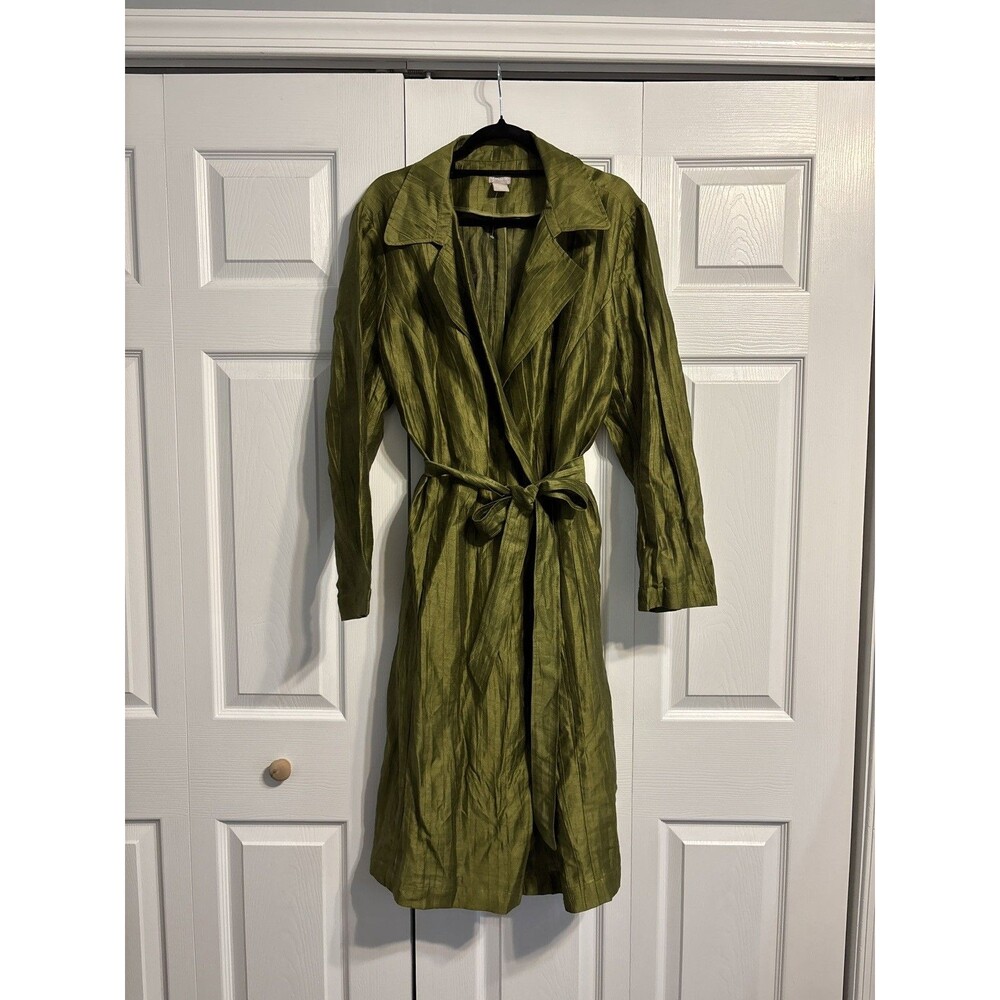 NWOT Chico's Lightweight Trench Crinkle Linen Jacket Women 20/22 moss green fall